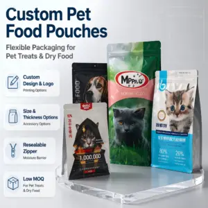 Custom Printing Design Pet Food Flat Bottom Package Pouch with Ziplock