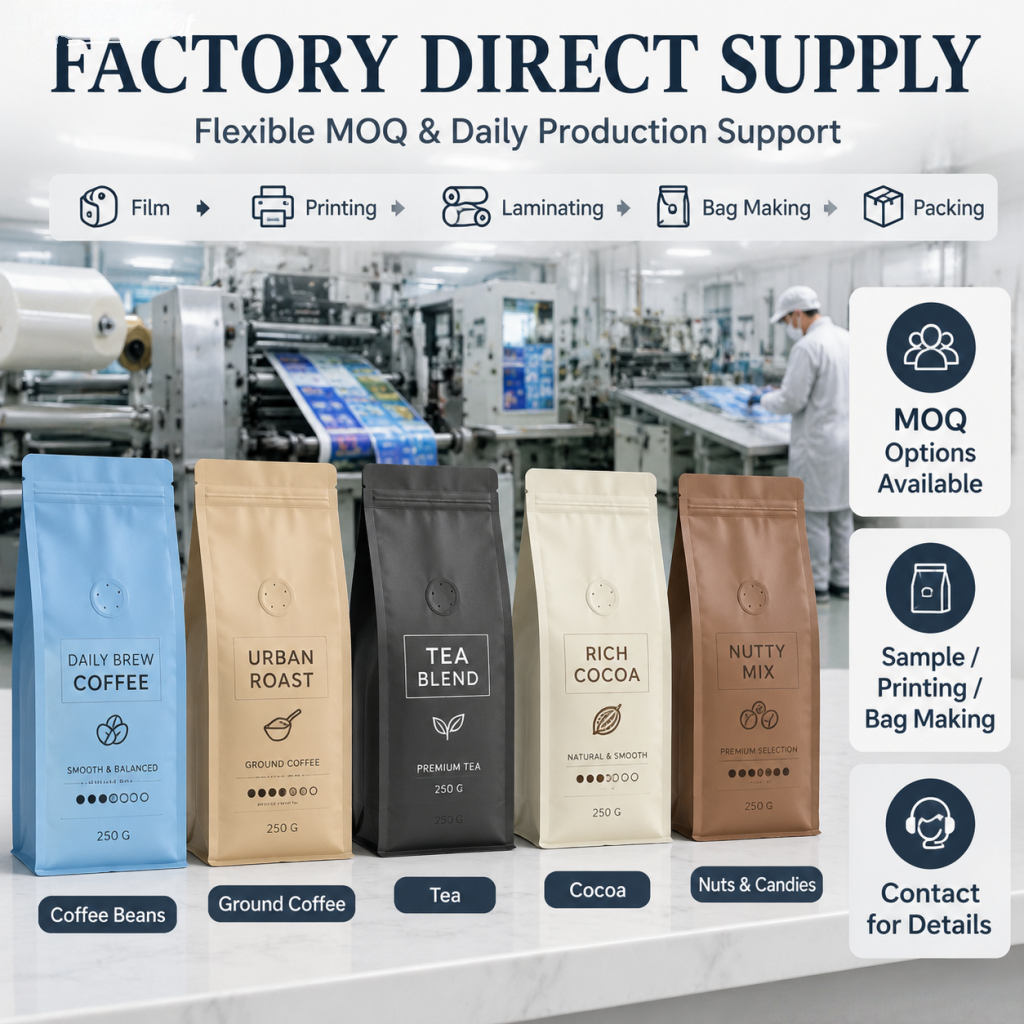Custom Printed Coffee Packaging Bags Flat Bottom & Stand Up Pouches - 图片 5