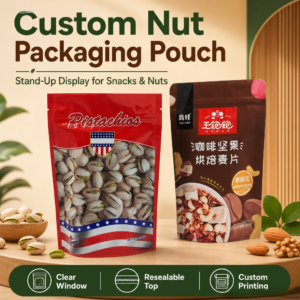 Custom Stand-Up Nut Packaging Pouches with Clear Window & Resealable Top
