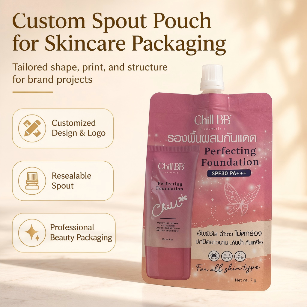 Custom Sunscreen Spout Pouches and Skincare Packaging