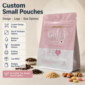 Custom Printed Small Zipper Sachet Mini Stand Up Pouch for Supplements & Cosmetics